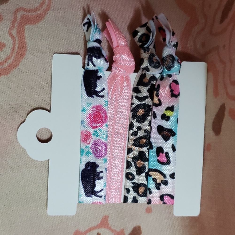 Buffalo Leopard Hair Ties Rose Floral Flowers Southwestern Pink Wild West Cowgir - Picture 5 of 6